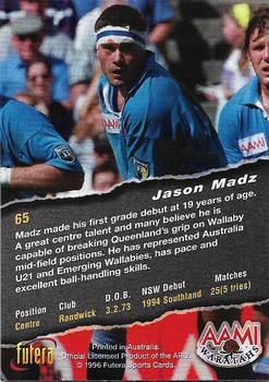 1996 Futera Rugby Union #65 Jason Madz Back